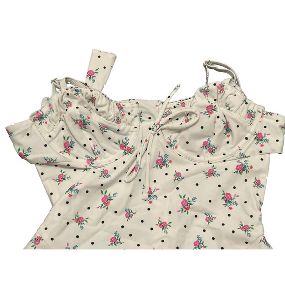 For Love and Lemons Size Med Floral Polka Dot White One Piece Bathing Suit NWT - Picture 2 of 11